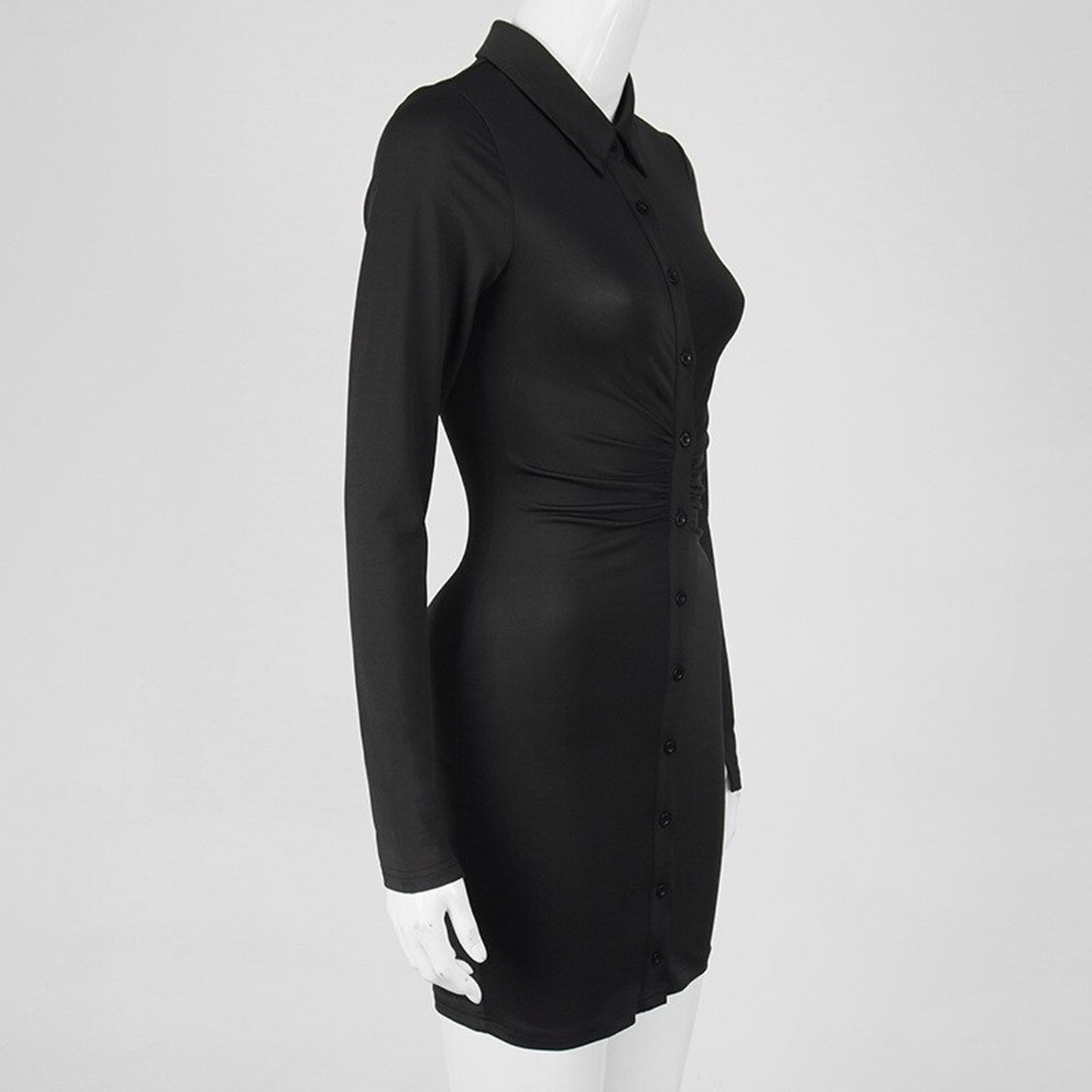 Ruched Buttons Bodycon Mini Dress