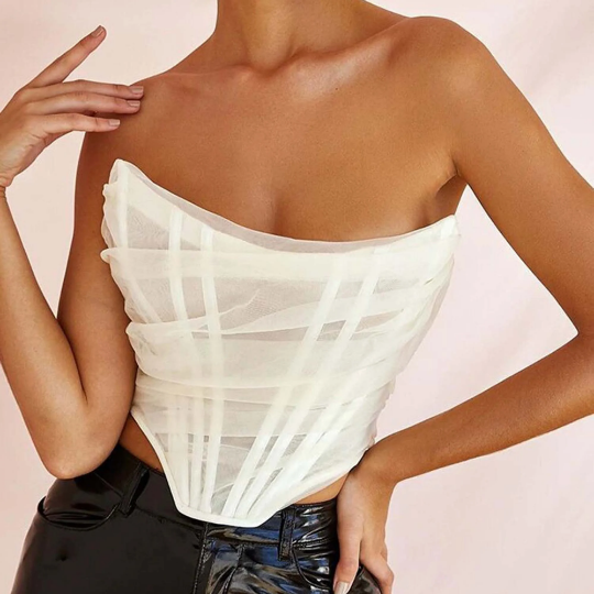 Backless Mesh Bustier Corset Style Women's Strapless Top