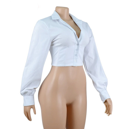 Solid White Fashion Button Down Long Sleeves Style Women's Top