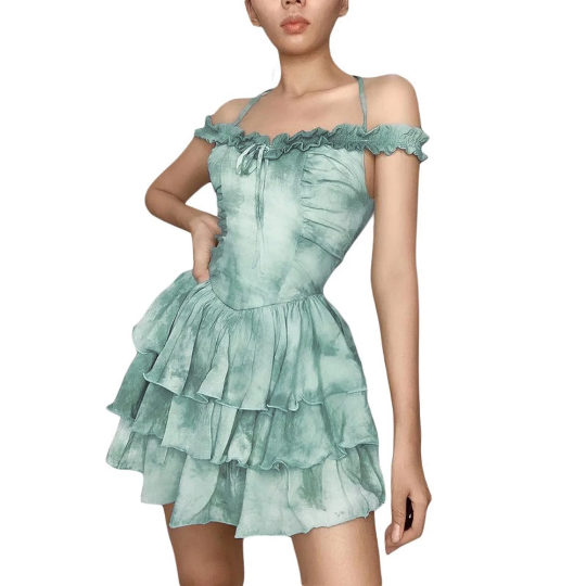 Ruffle Off Shoulder Fairy Grunge Mini Dress