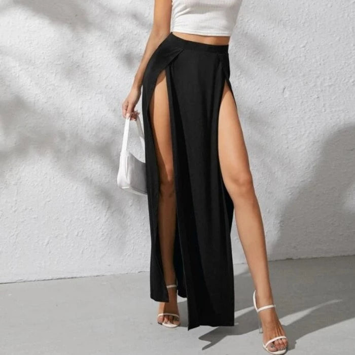 Double Long Slits Maxi Skirt
