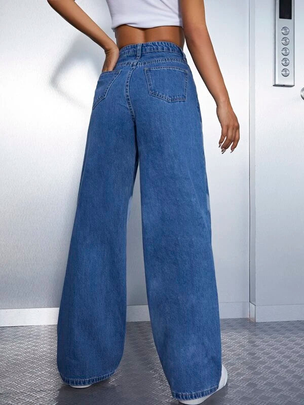 Heart Print Wide Leg Jeans