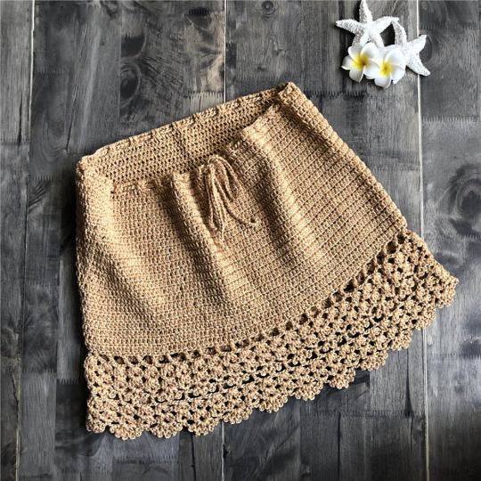 Elegant Cotton Crochet High Waist Mini Skirts