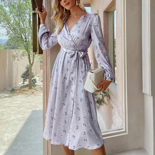 Bohemian Floral V-neck Lantern Sleeves Fashion Maxi Dress