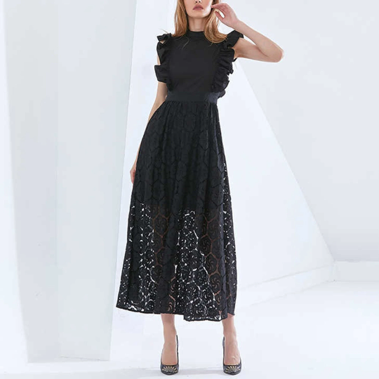 Elegant Butterfly Ruffles Sleeveless Style Women's Dress