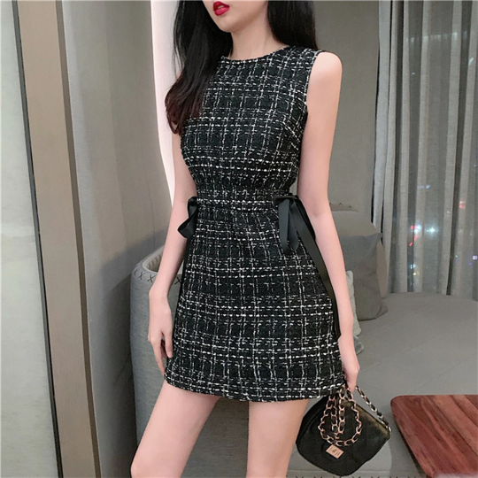 Classic Empire Sleeveless Plaid Pattern Women's Mini Dress