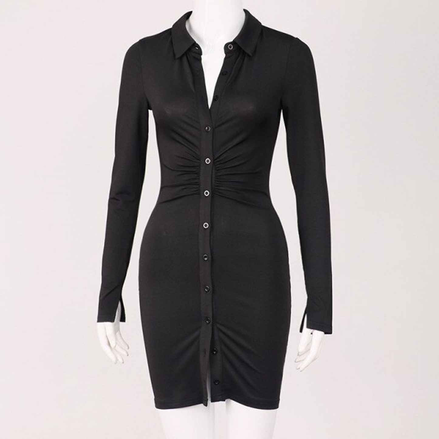 Ruched Buttons Bodycon Mini Dress