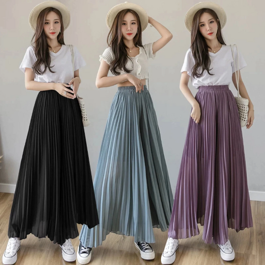 Flared Palazzo Loose Chiffon Boho Pleated Pants