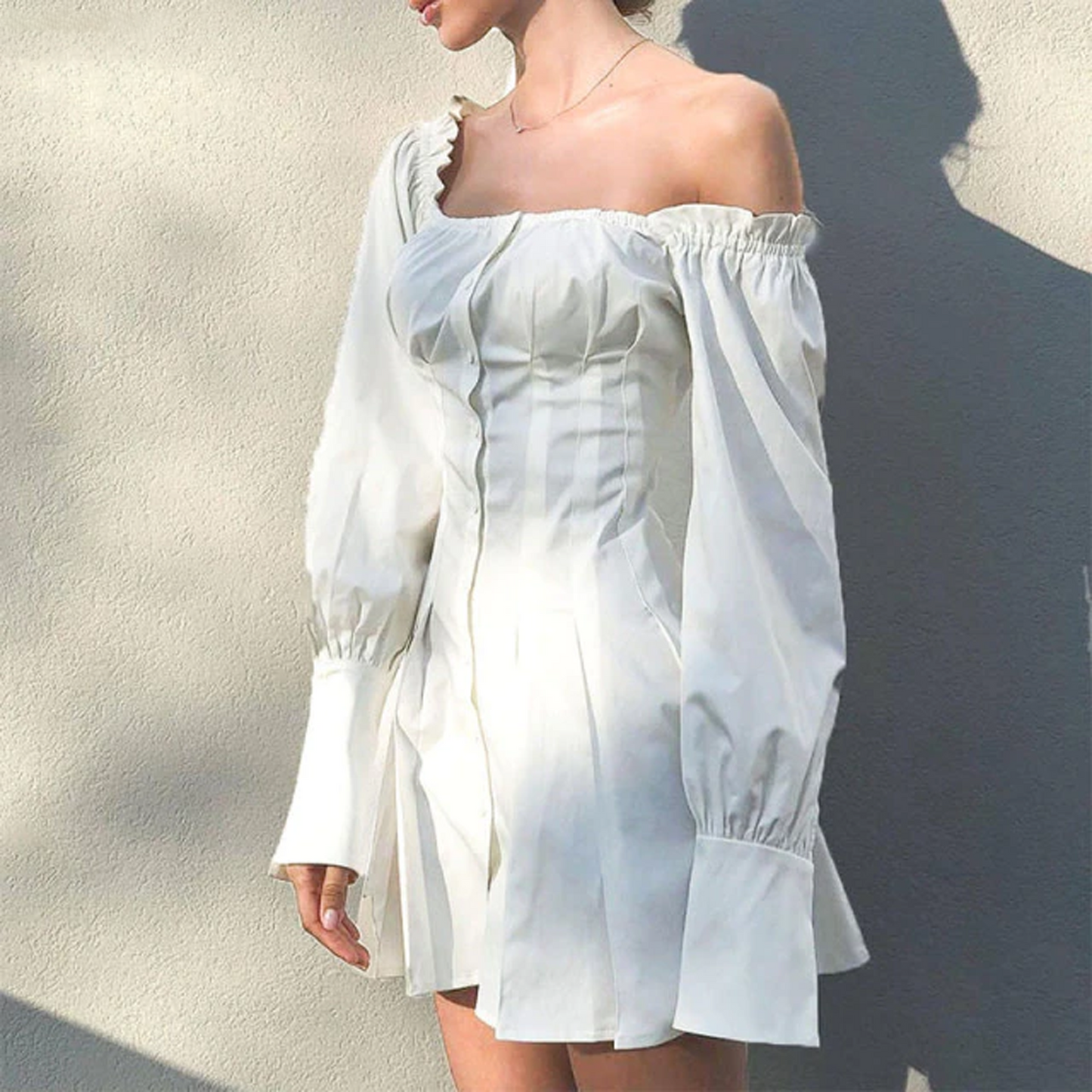 Casual Long Sleeve White Mini Dress