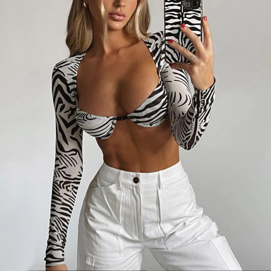 Zebra Print Stripes Fashion Crop Top