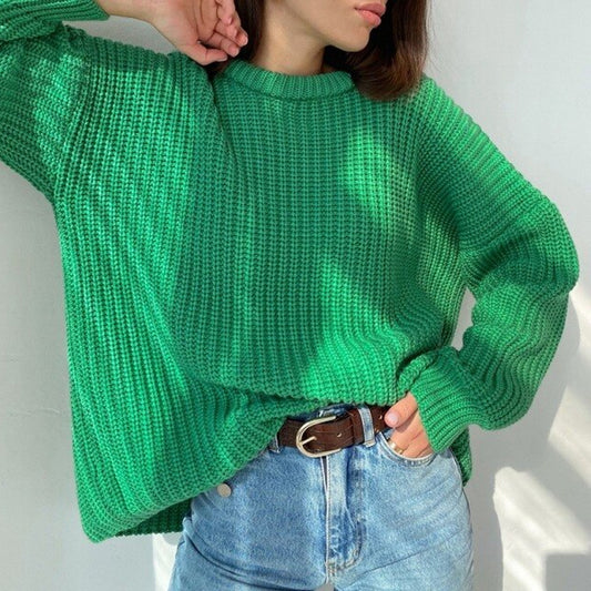 Thick Autumn Sweater Long Sleeve - Women Loose Pullovers Cashmere Solid Knitted