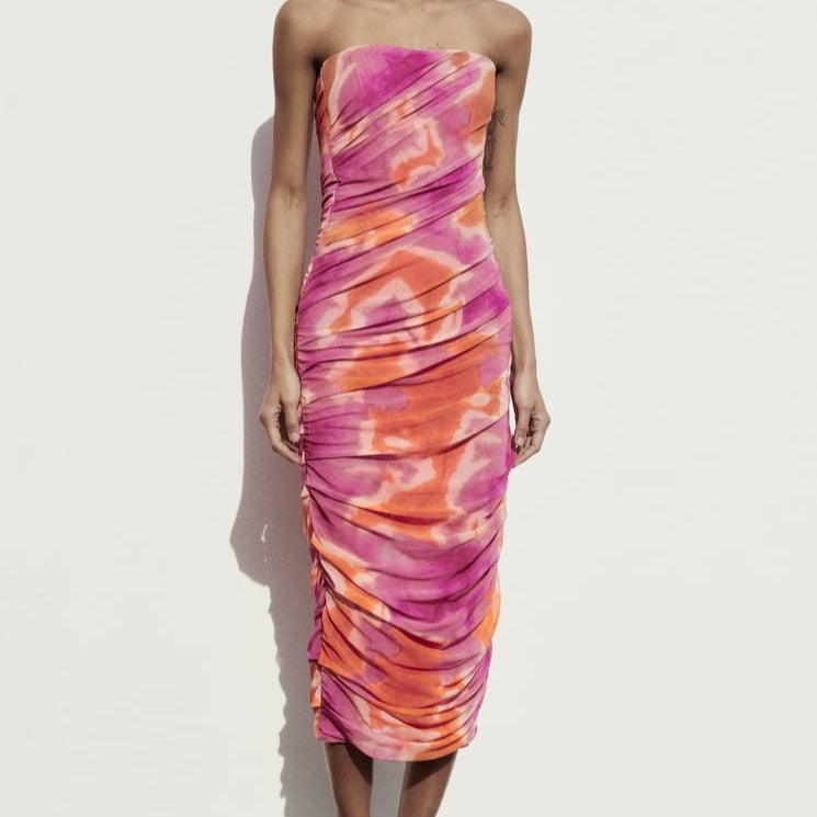 Draped Tie Dye Pleated Dress