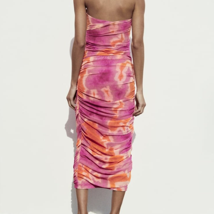 Draped Tie Dye Pleated Dress