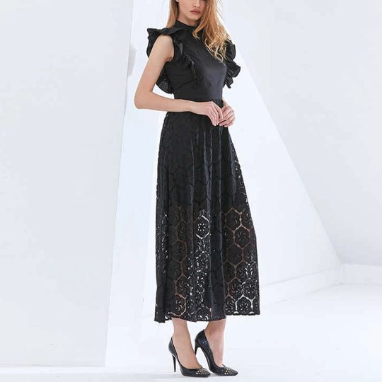 Elegant Butterfly Ruffles Sleeveless Style Women's Dress