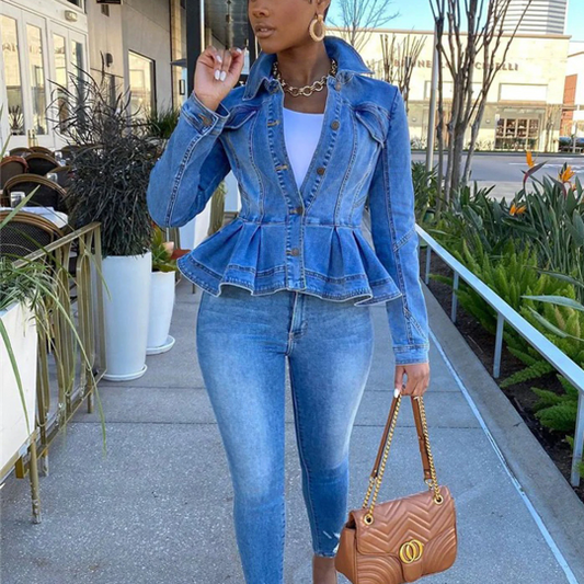 Vintage Turn Down Collar Autumn Fashion Denim Jacket