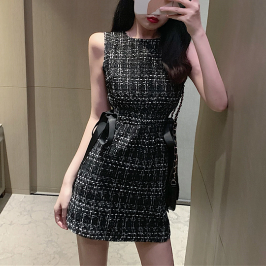Classic Empire Sleeveless Plaid Pattern Women's Mini Dress