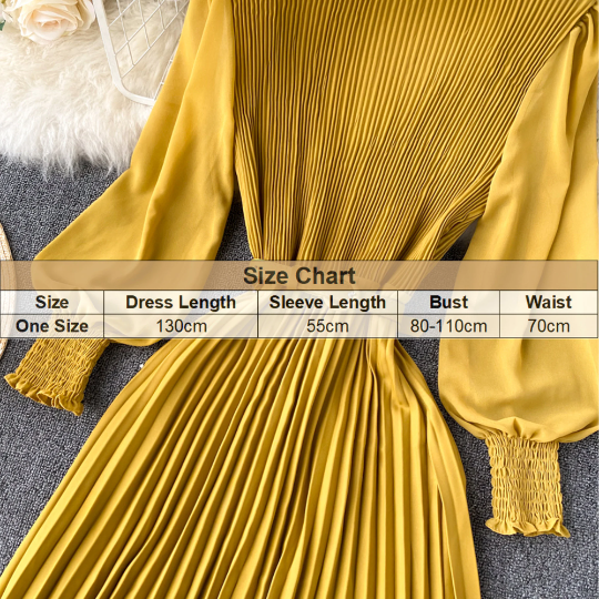 Slim Waist Pleated Elegant Chiffon Dress - Women's Spring French Style Puff Long Sleeve