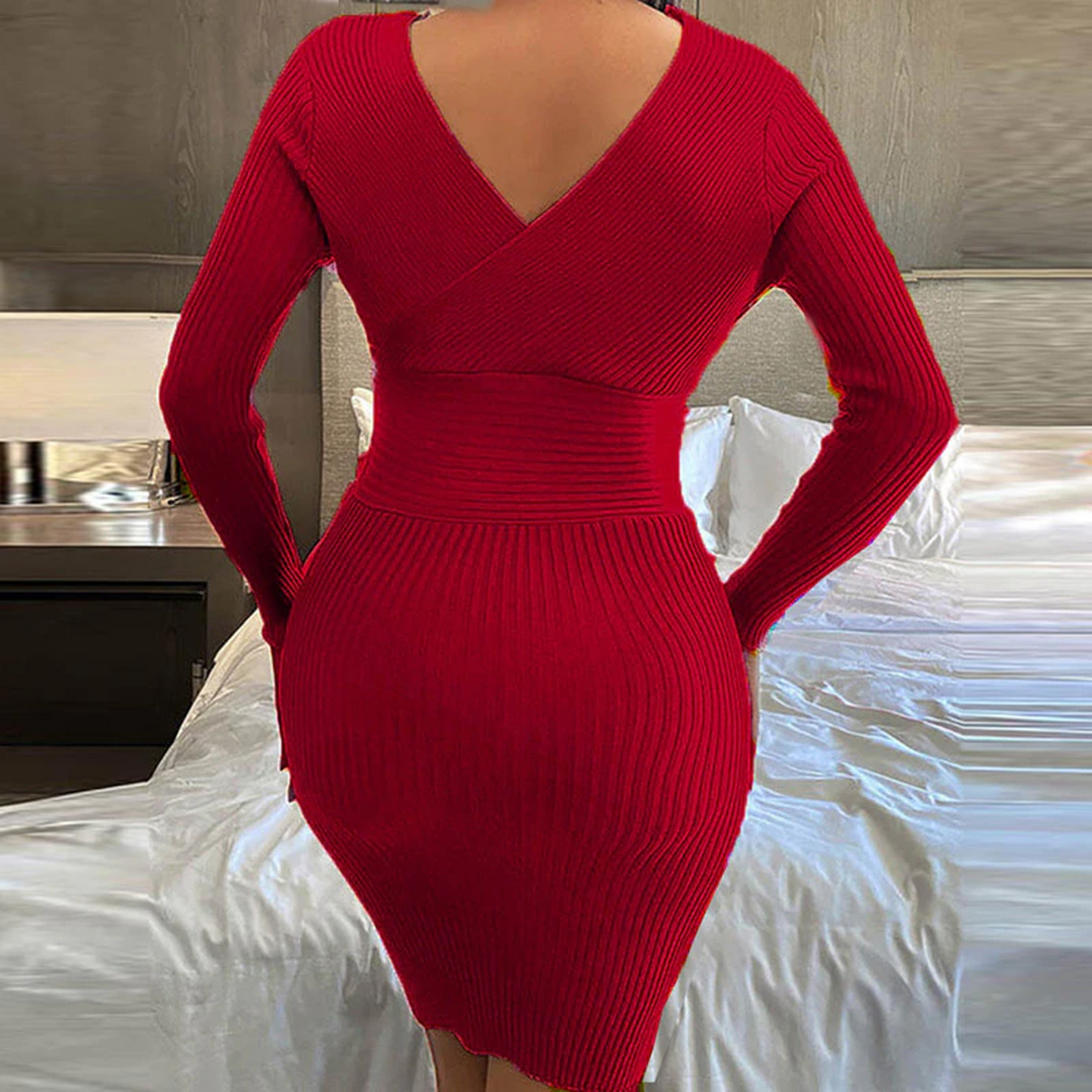 Women's Elegant V Neck Slim Fit Bodyon Dress Mini Dresses