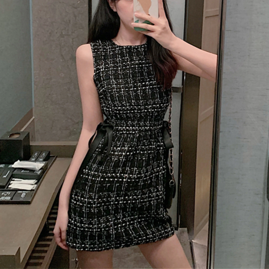 Classic Empire Sleeveless Plaid Pattern Women's Mini Dress