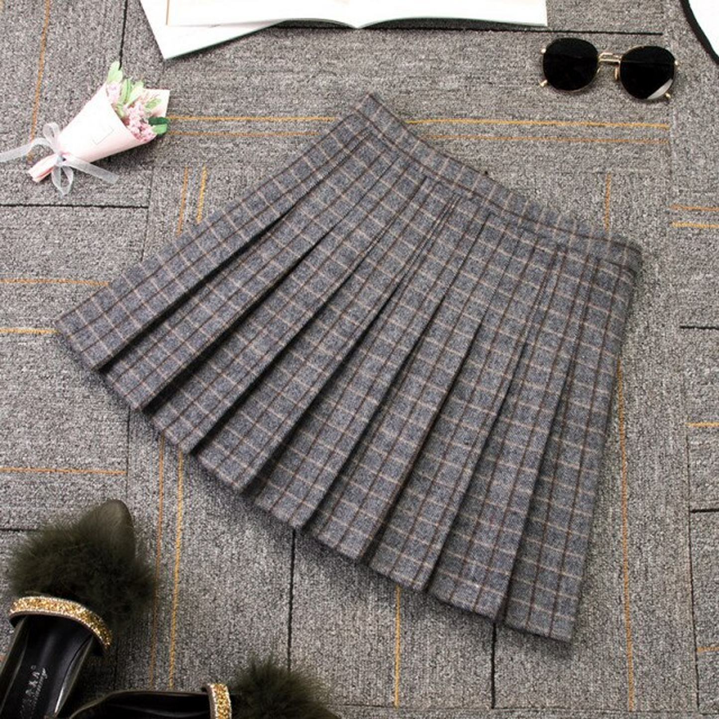 Harajuku Fashion Plaid Pleated Mini Skirt