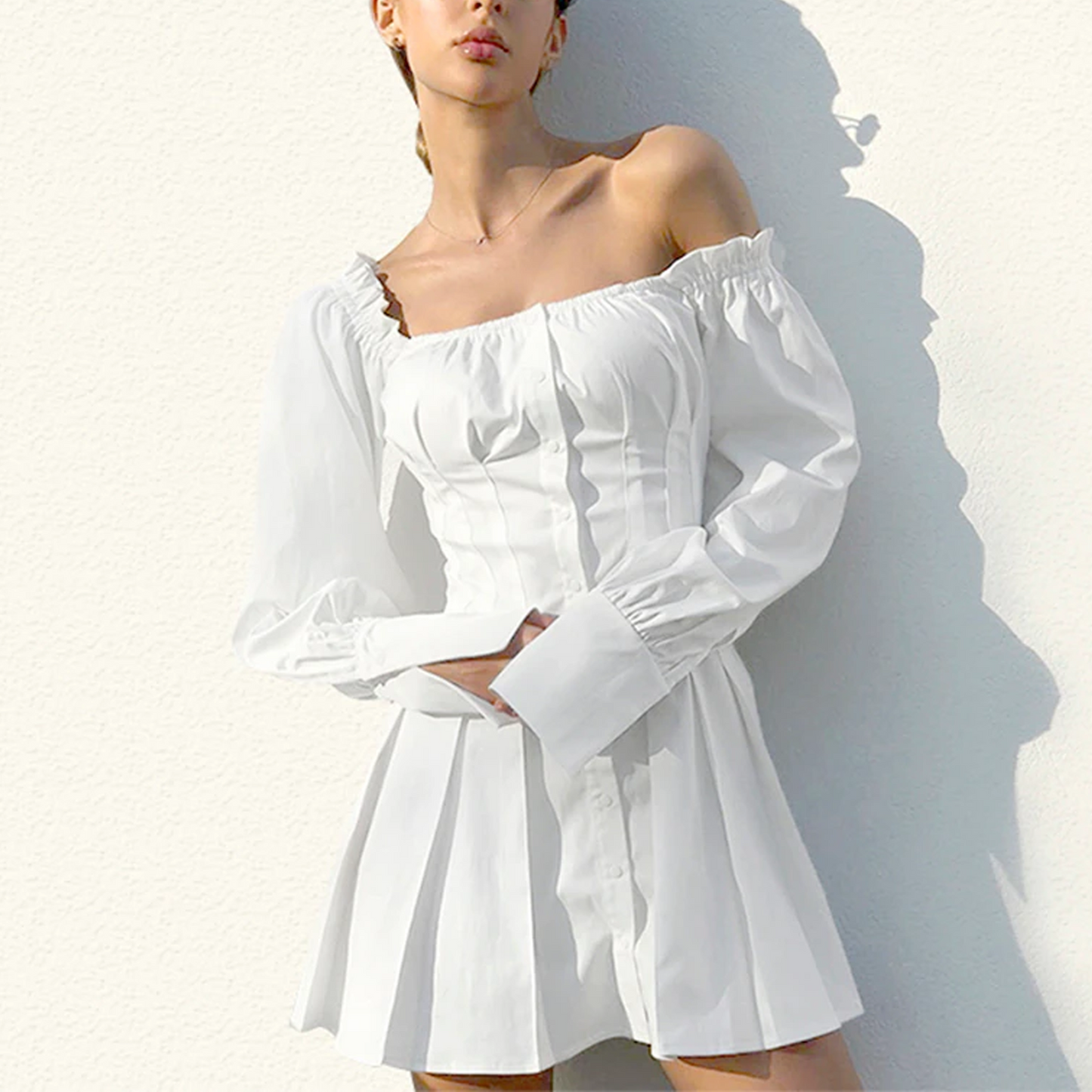 Casual Long Sleeve White Mini Dress