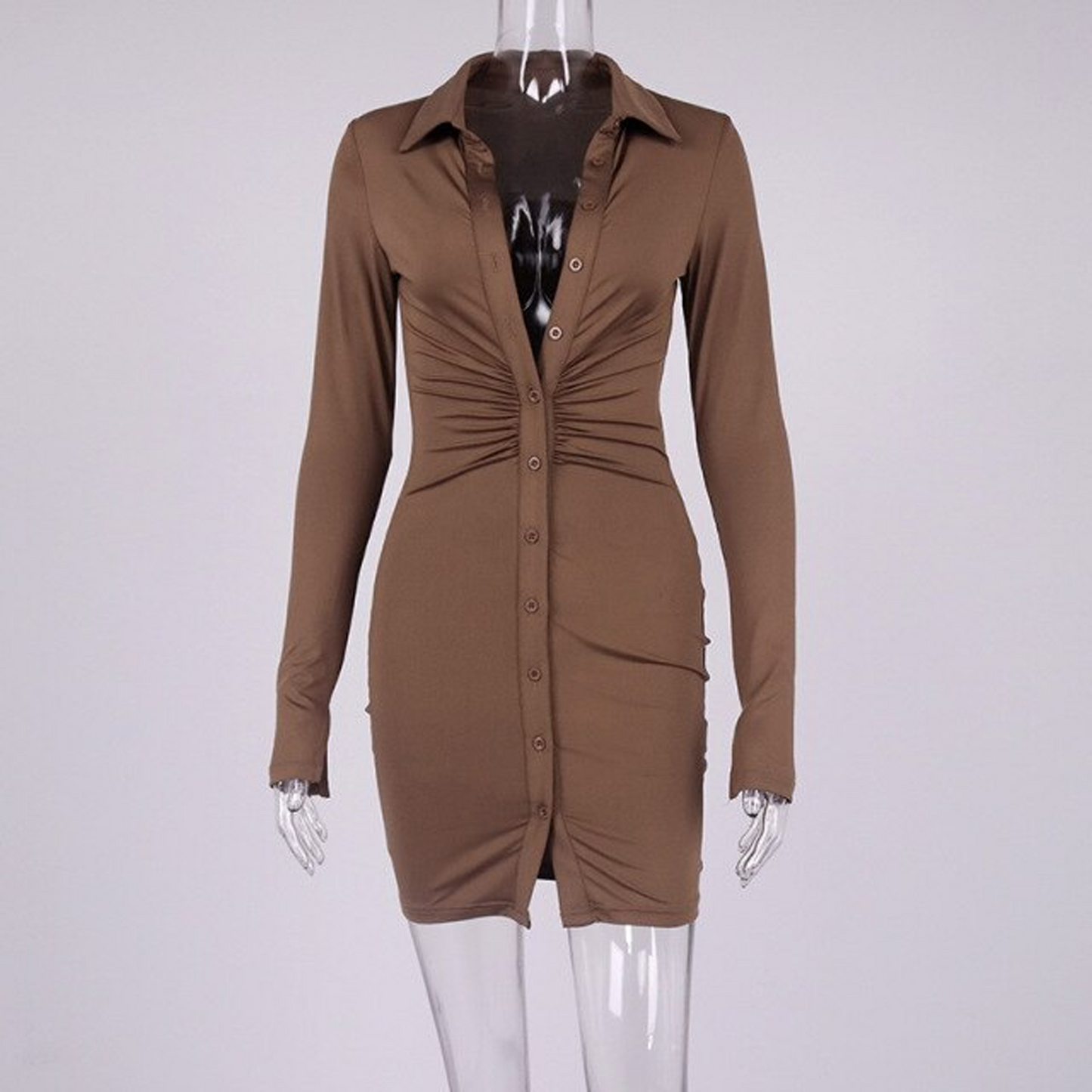 Ruched Buttons Bodycon Mini Dress