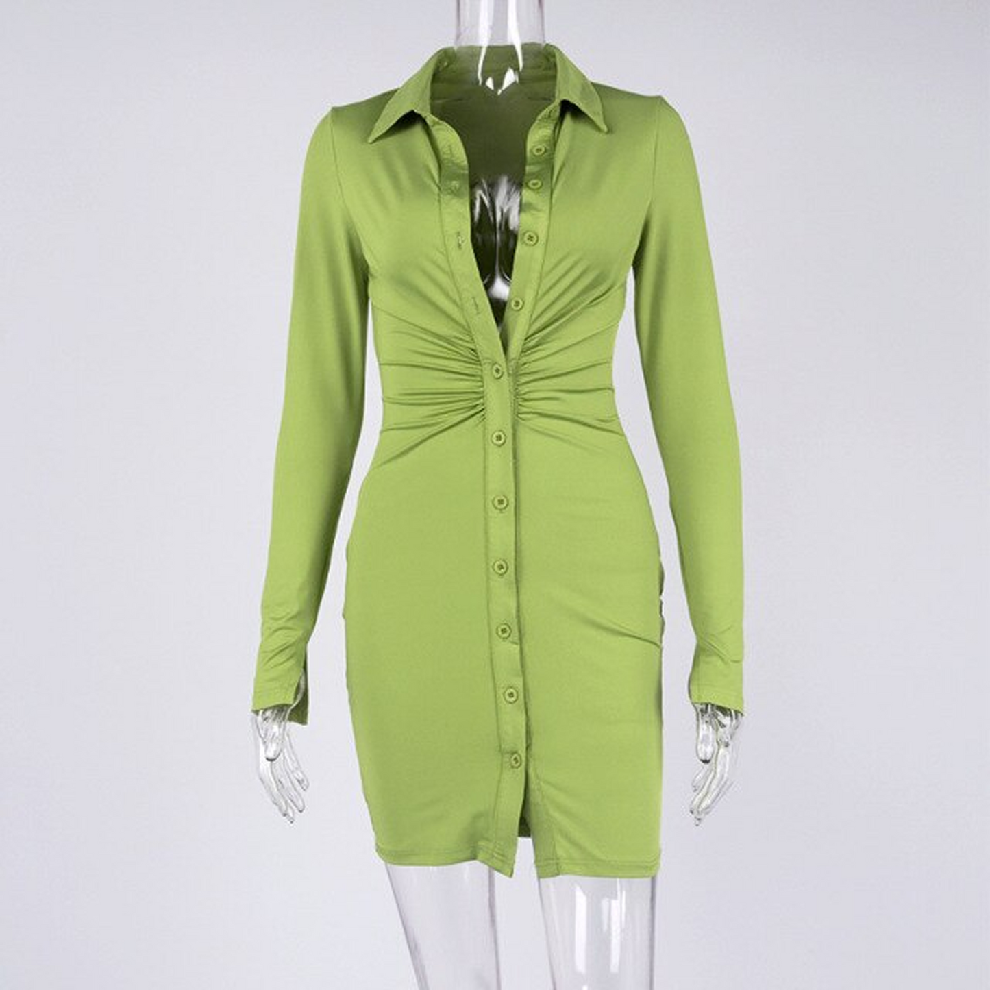 Ruched Buttons Bodycon Mini Dress