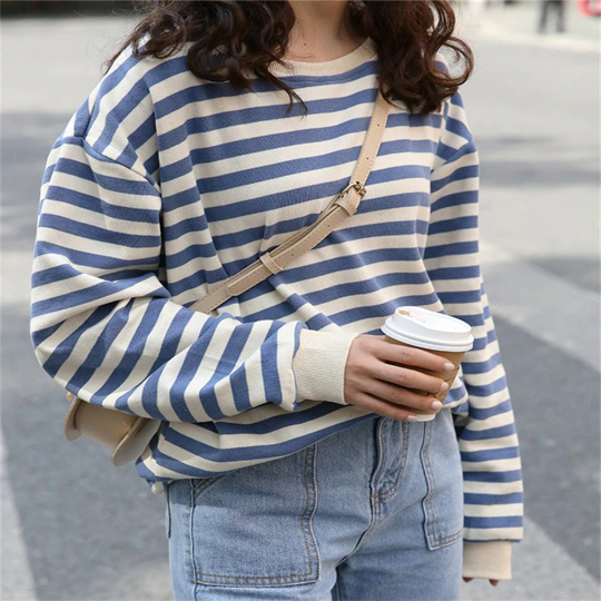 Women's Streetwear Loose Stripes Sweatshirt (One Size)