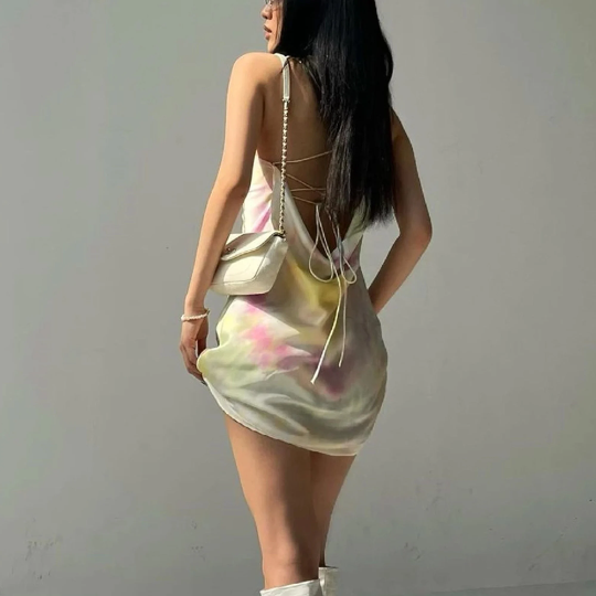 Sexy Silk Party Dress Backless Camisole Sleeveless Short Dress