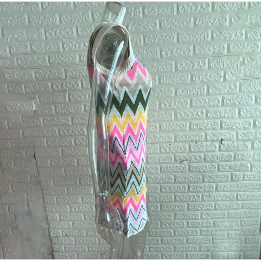 Zigzag Rainbow Lines Knitted Round Neck Dress