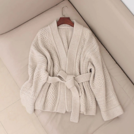 Women's Warm Knitted Cardigan Casual Sweater with Criss-Cross Belt