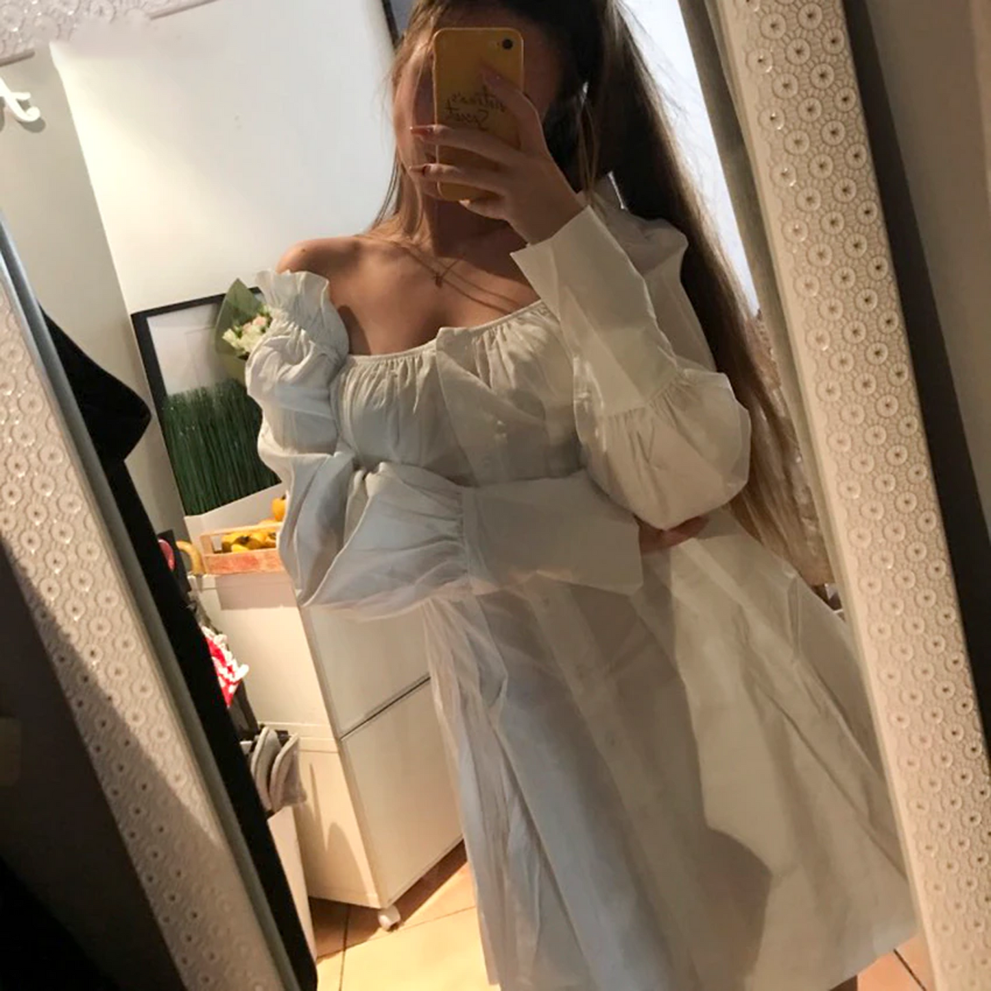 Casual Long Sleeve White Mini Dress