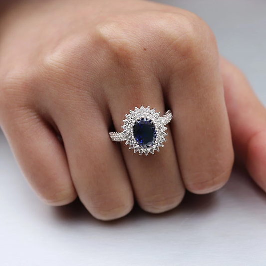 Blue Luxury Cubic Zirconia Oval Ring
