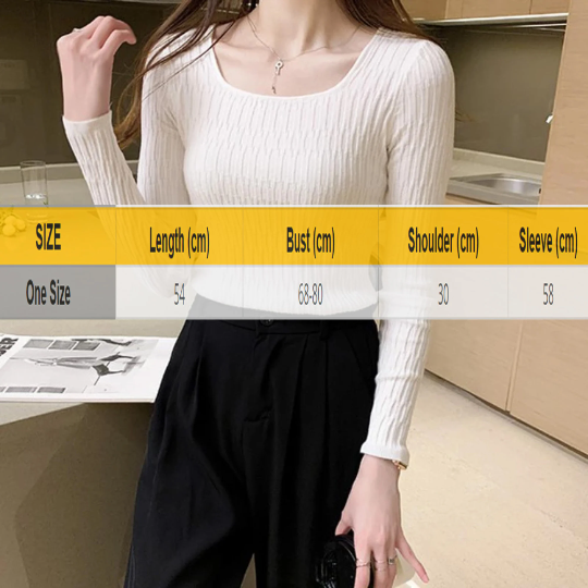 Square Neck Long-Sleeved Knitted Top Slim Inner Sweater