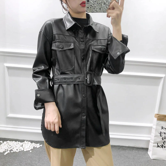 Motorcycle Women's Leather Belted Style Sweater