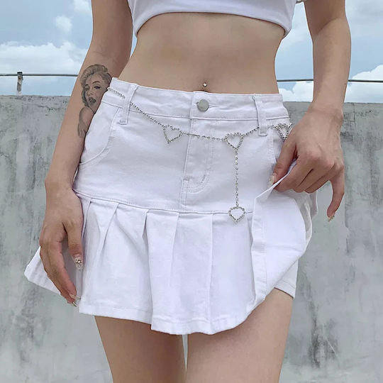 Summer Style Pleated Denim Mini Skirt High Waist