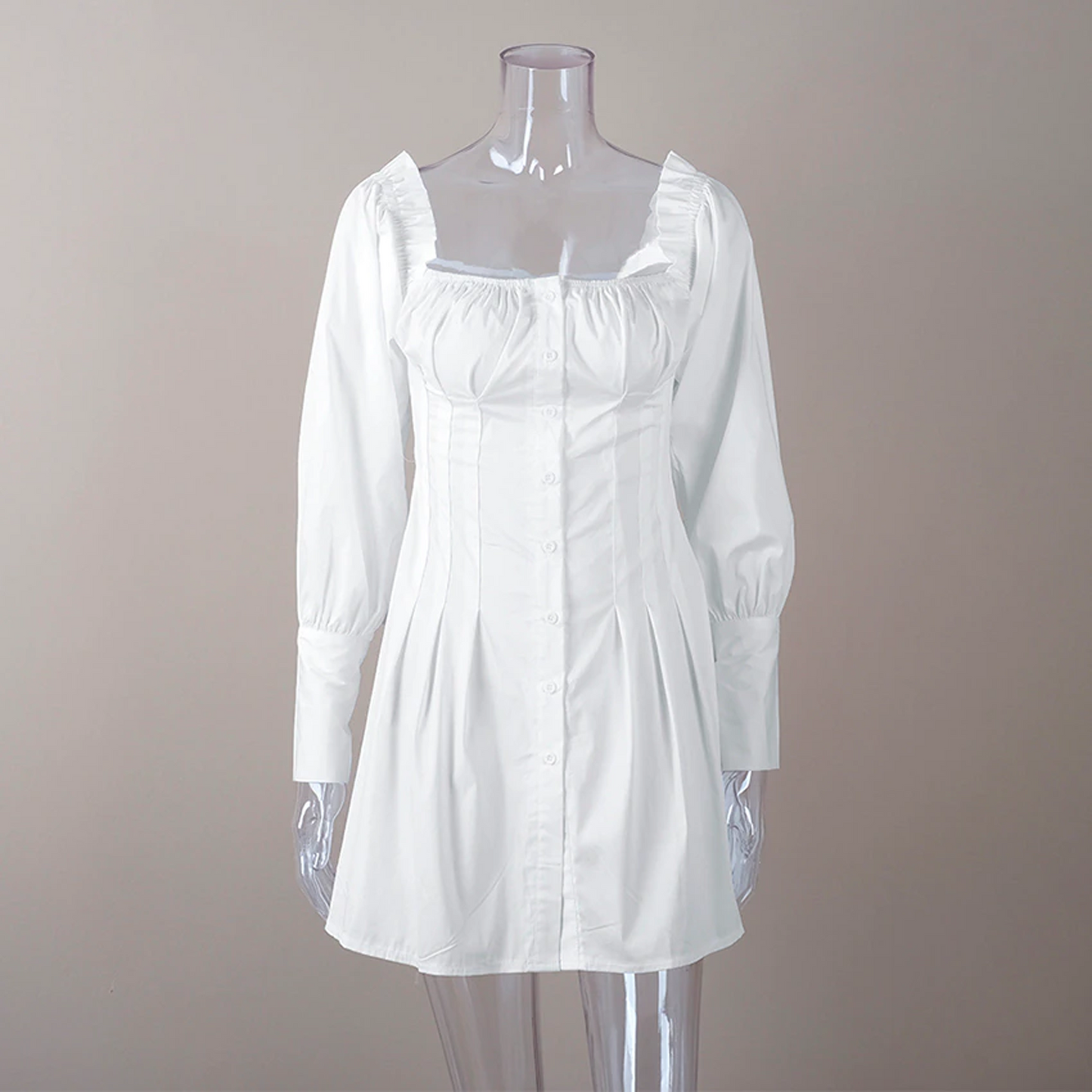 Casual Long Sleeve White Mini Dress