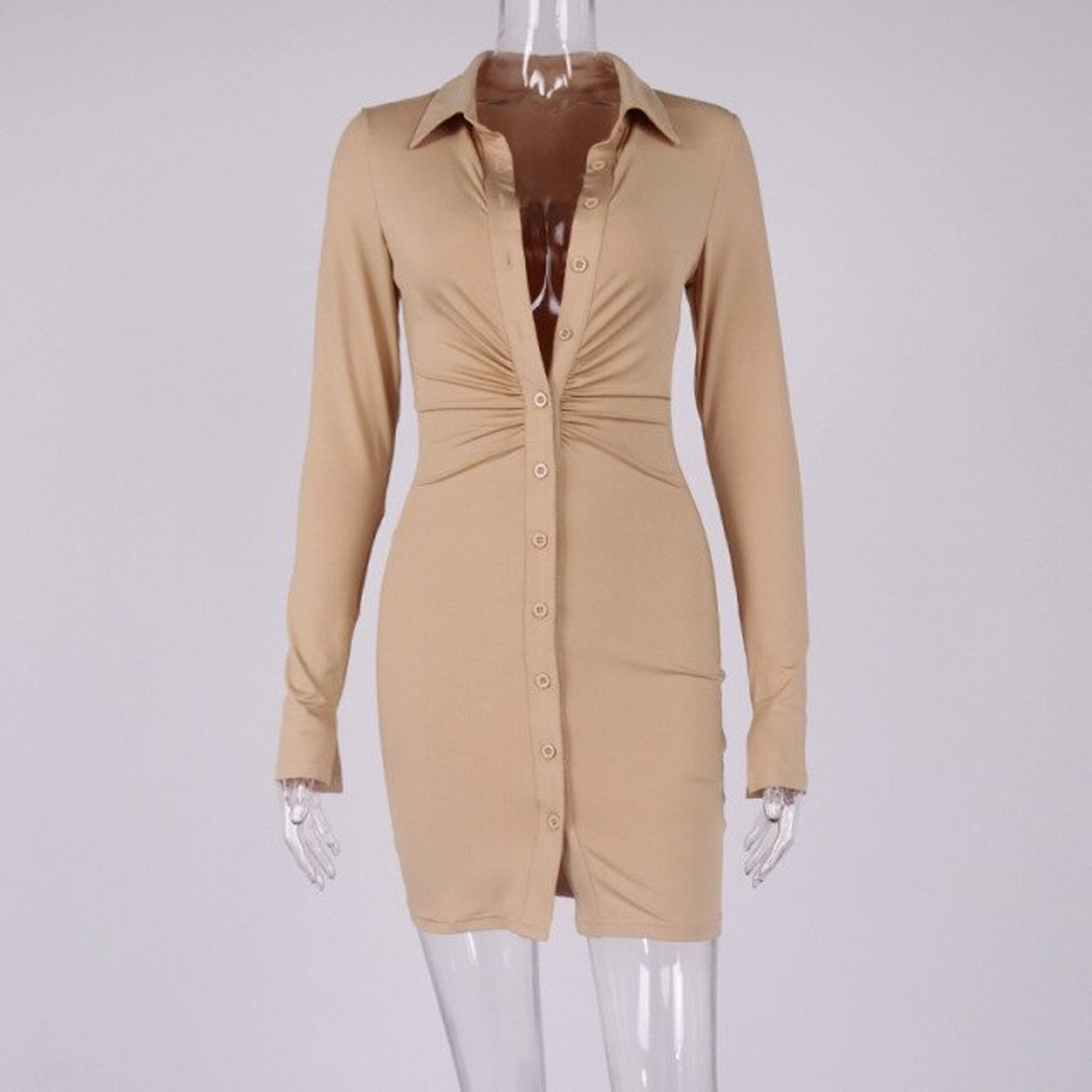 Ruched Buttons Bodycon Mini Dress