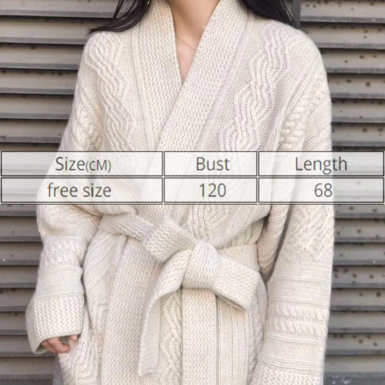 Women's Warm Knitted Cardigan Casual Sweater with Criss-Cross Belt