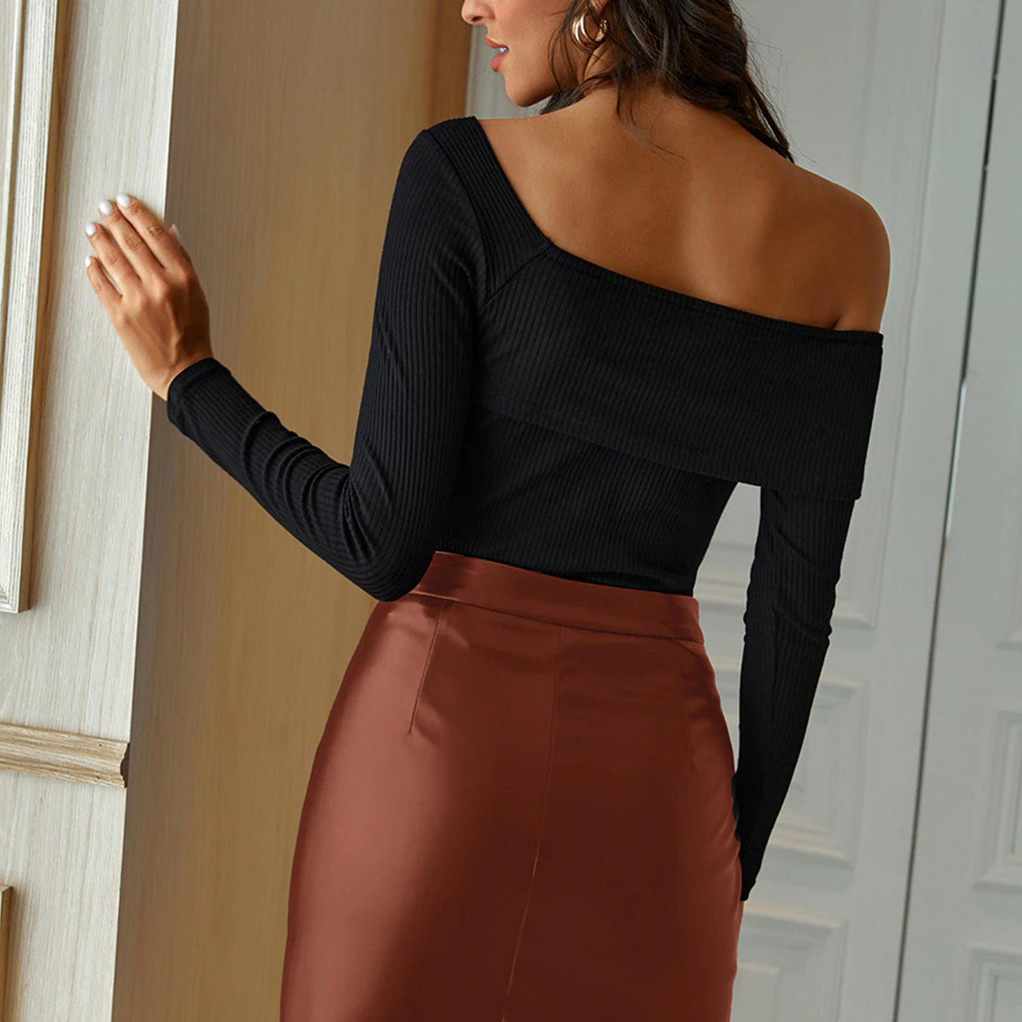 Black Leather Street Bodycon Mini Skirt For Women