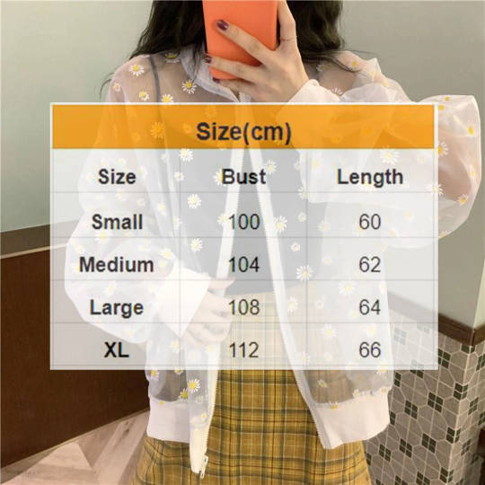 Mini White Daisies Print Style Women's See-through Coat