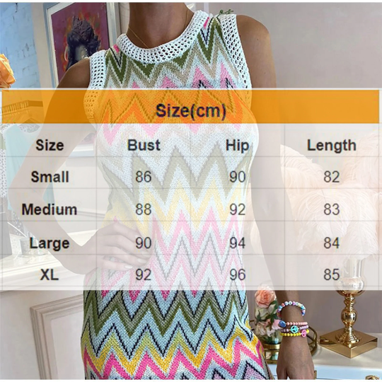 Zigzag Rainbow Lines Knitted Round Neck Dress