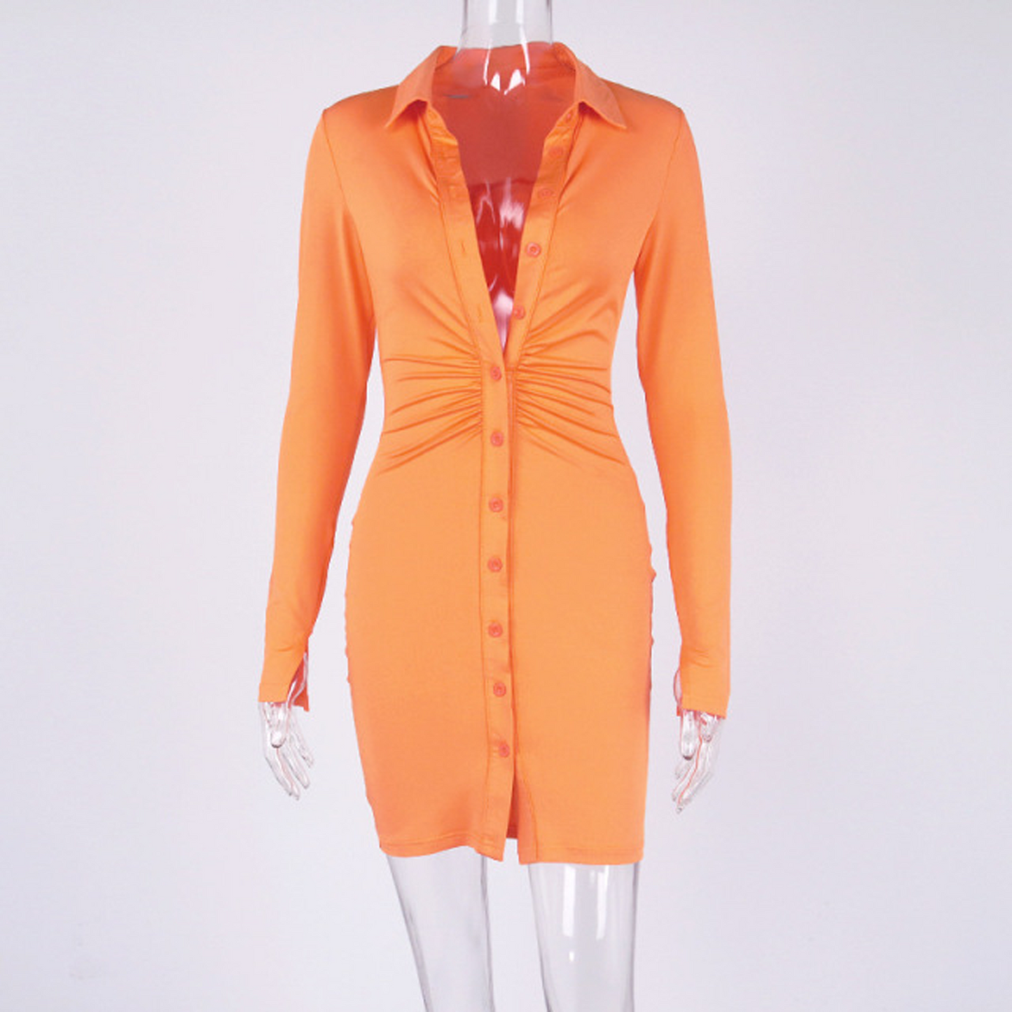 Ruched Buttons Bodycon Mini Dress