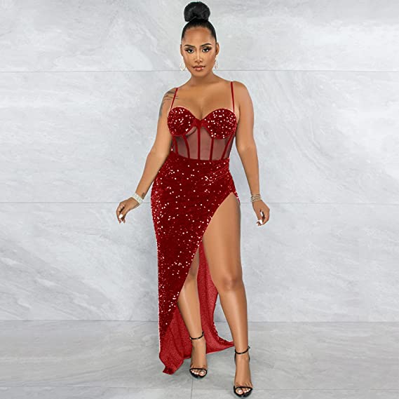 Sequins High Split Maxi Dress