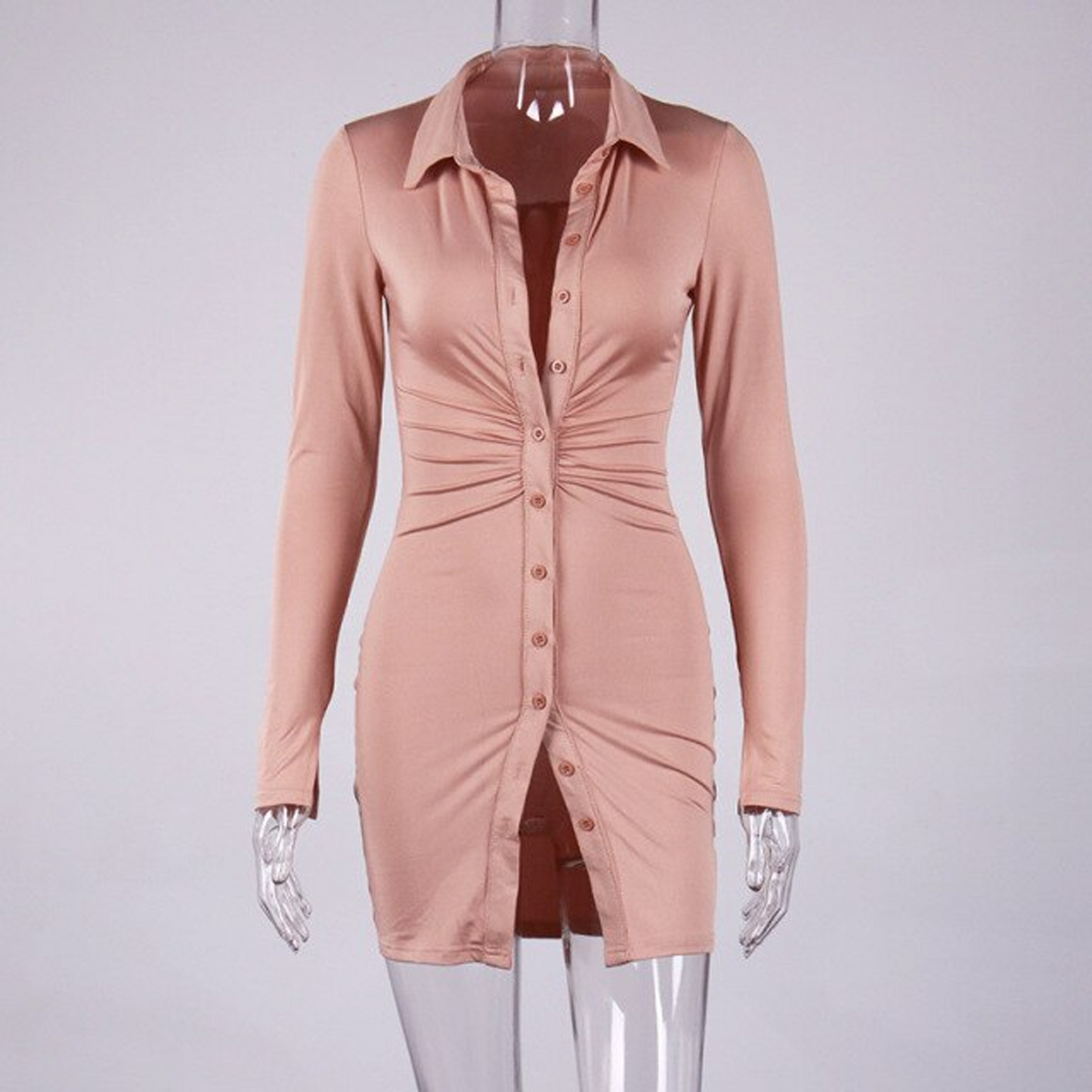 Ruched Buttons Bodycon Mini Dress