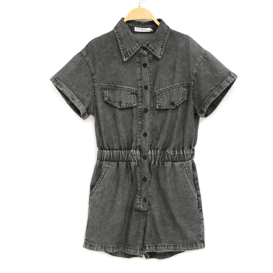 Retro Elastic Waist Short Sleeves Collar Style Romper