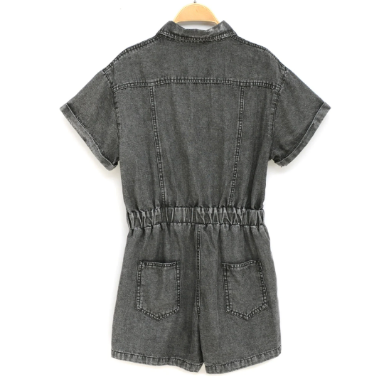 Retro Elastic Waist Short Sleeves Collar Style Romper