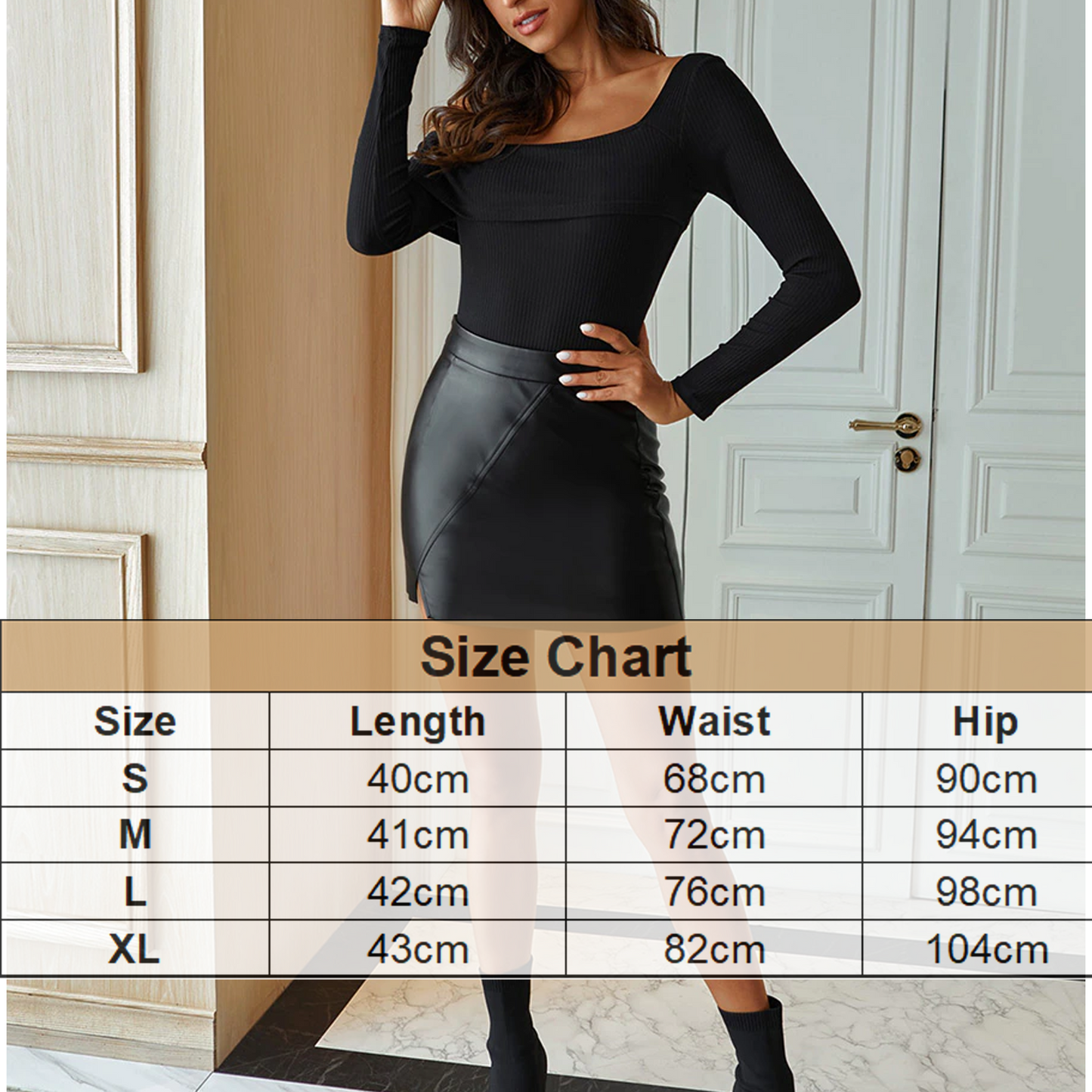 Black Leather Street Bodycon Mini Skirt For Women