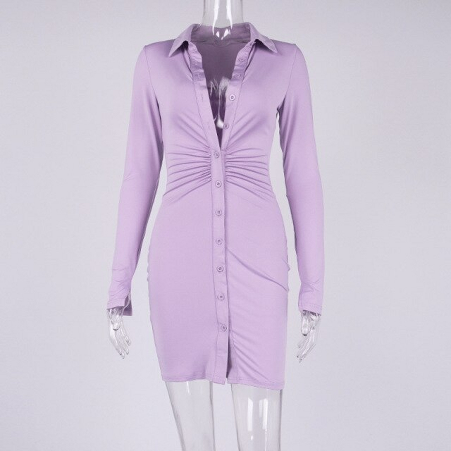 Ruched Buttons Bodycon Mini Dress