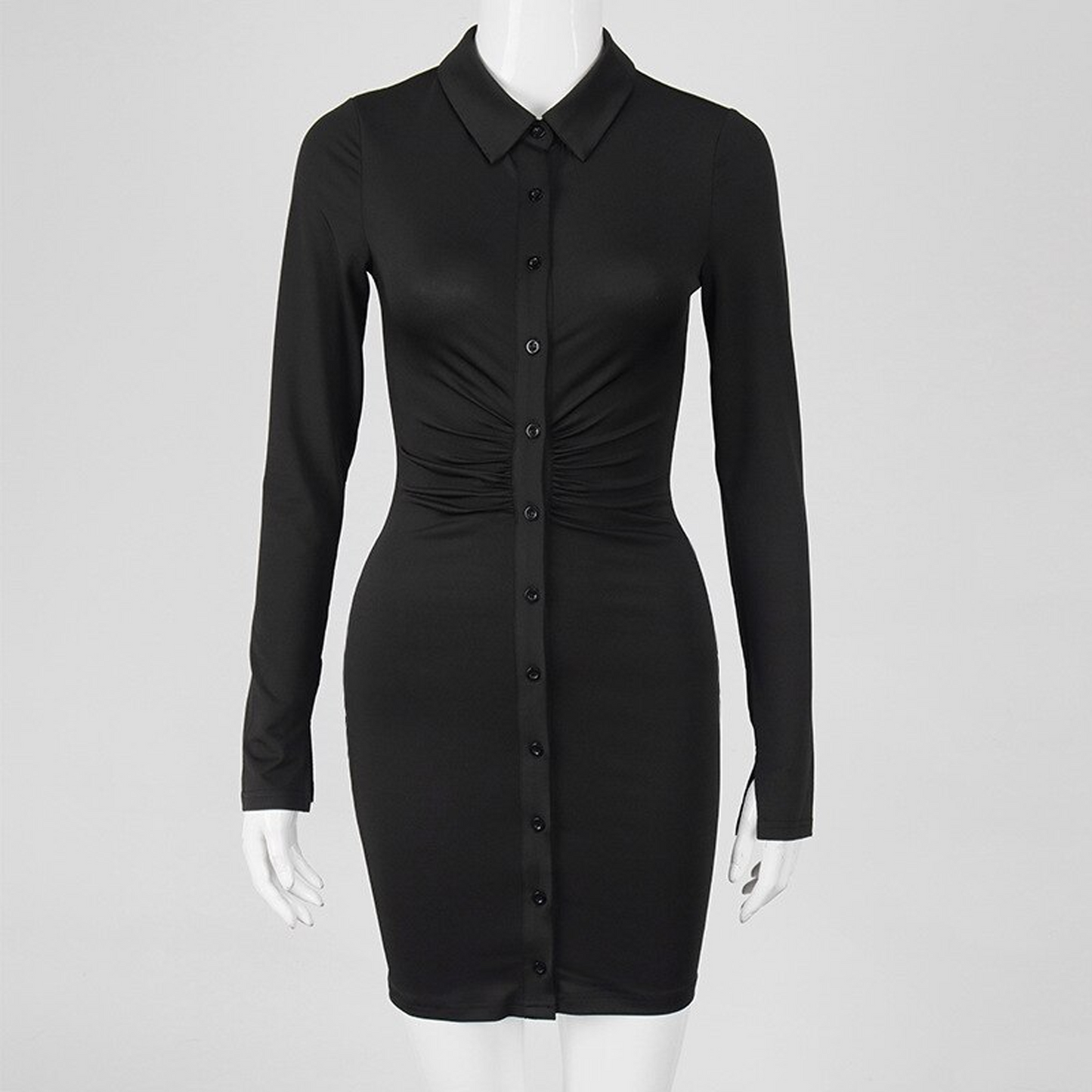 Ruched Buttons Bodycon Mini Dress